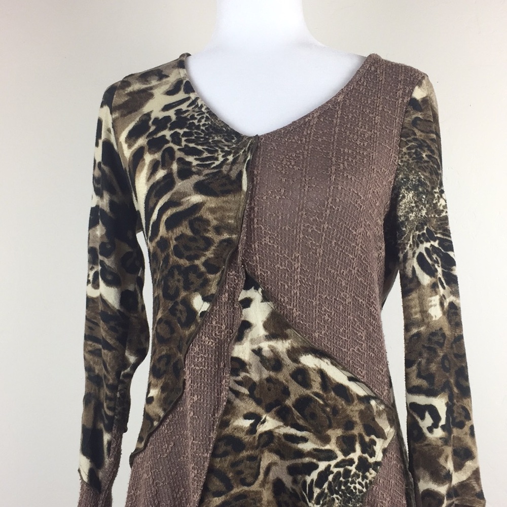 Leopard print and brown patchwork sweater